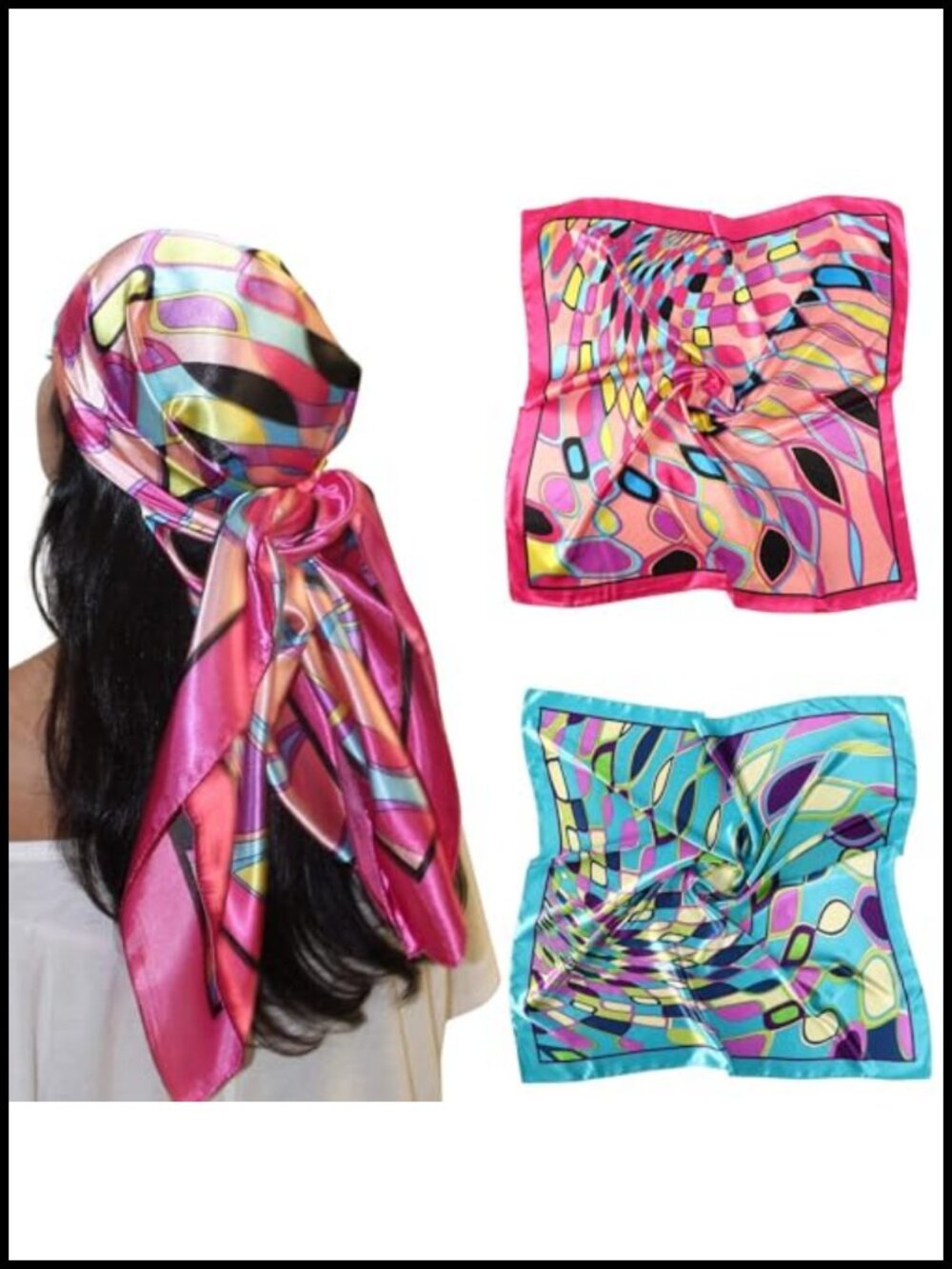 2-Pack 35" Silk-Like Satin Square Head Scarves for Women, Large Bandanas
